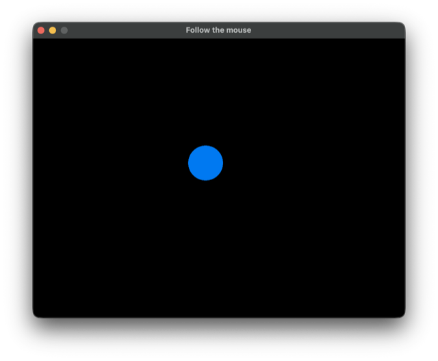 The RocRay example showing a blue circle on a black background.